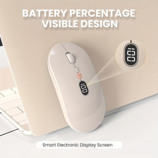 ZIYOULANG Wireless Lightweight Mouse with Battery Display Screen, Rechargeable Cordless Silent Click Computer Mouse Up to 1600 DPI - Slim Portable Design for Laptop and PC/Mac/Macbook