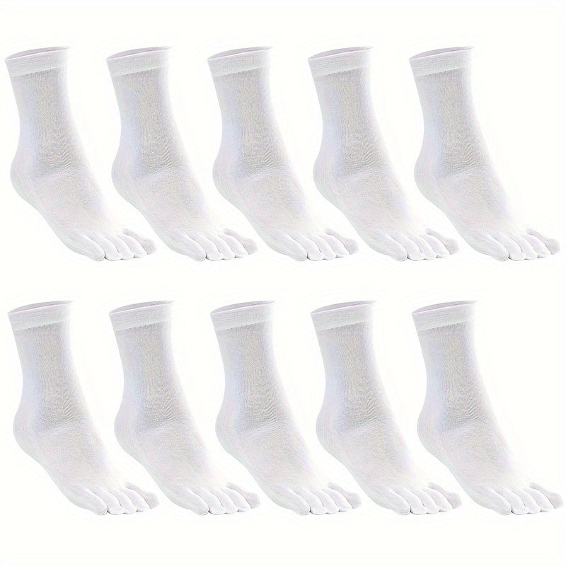 10 pairs of men's mid-calf split toe socks in solid colors.