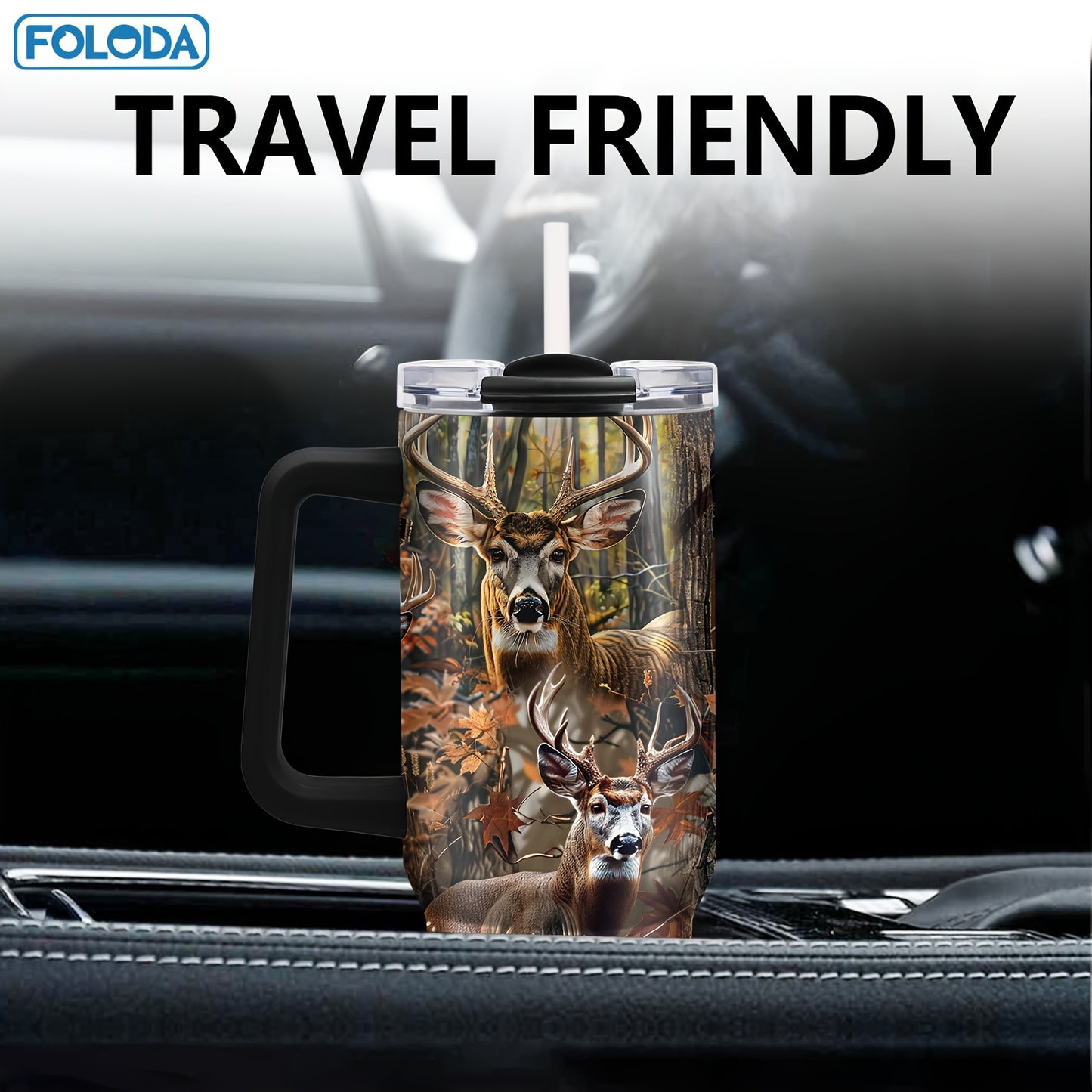 40oz Foloda Stainless Steel Insulated Tumbler with Hunting Theme, perfect for men on the go. Great gift for holidays or special occasions. Hand wash only. Ideal for running and outdoors.