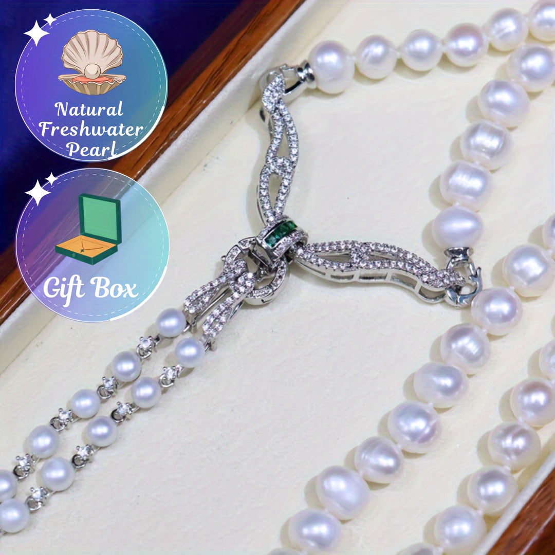 Introducing the latest in autumn and winter celebrity style: a beautiful natural freshwater pearl necklace for women. These 8-9mm nearly round pearls feature slight flaws and a stunning skin gloss, making them the perfect accessory for formal occasions