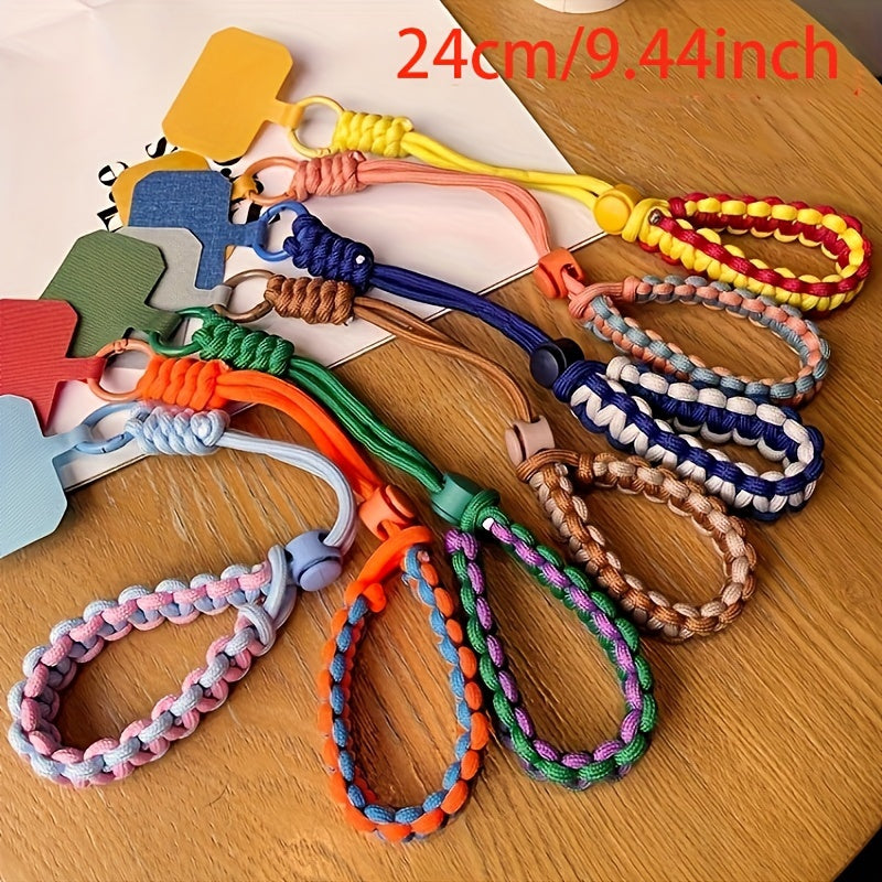 Handmade braided mobile phone lanyard with adjustable wrist strap, anti-theft drop protection, bold color matching, and strong metal clip. Suitable for cameras, universal fit.