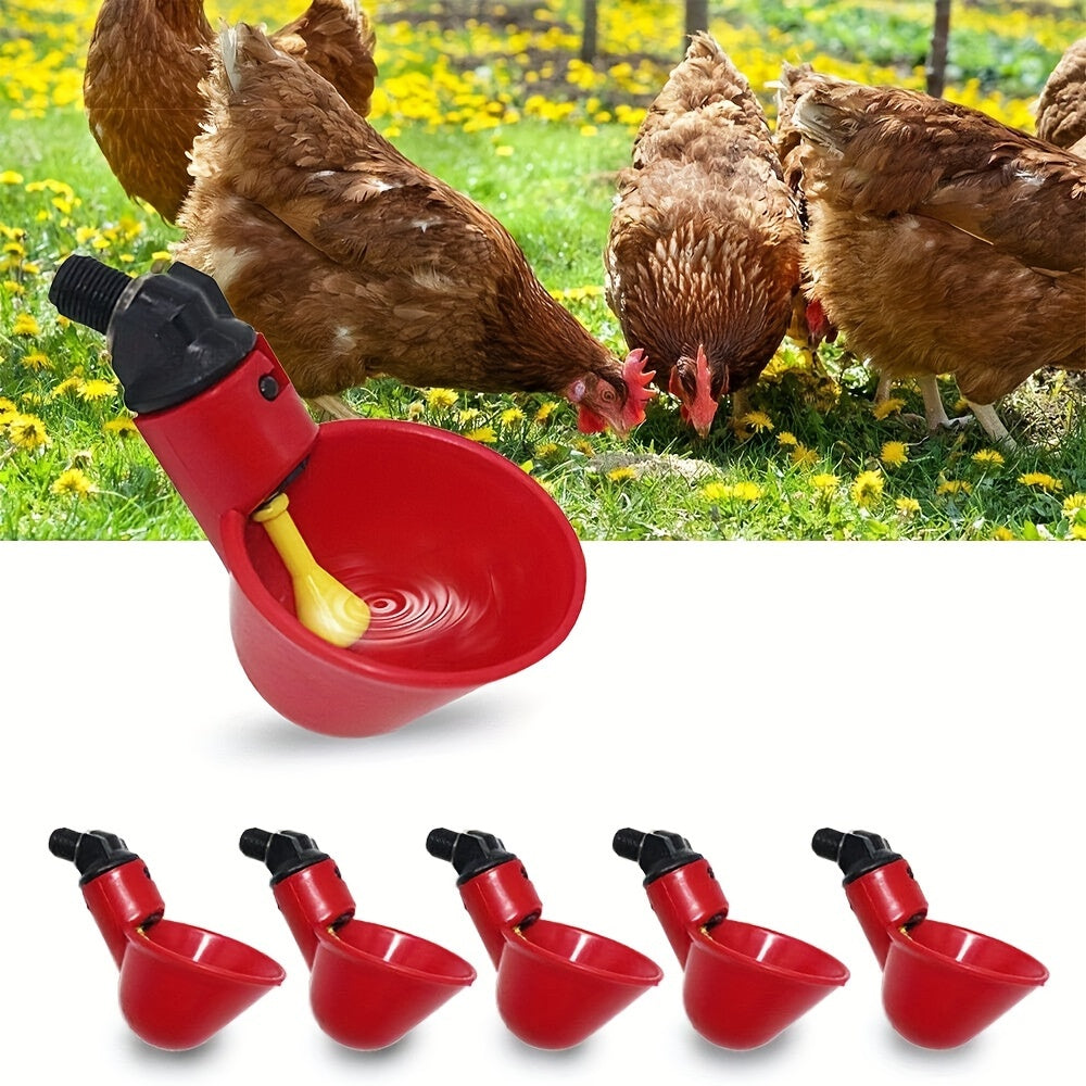 Readyou Automatic Chicken and Poultry Waterer Feeder with Cups, Red Plastic, 3/6/9 Packs