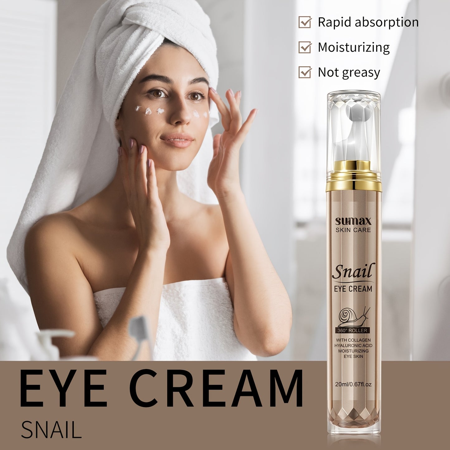 Hydrating Eye Cream with Snail Mucus, Hyaluronic Acid, and Collagen - Firms and Moisturizes Dry Skin, Alcohol-Free Care for All Skin Types, Skin Tightening