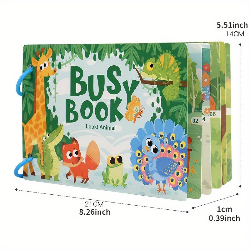 Preschool quiet book with sticker toy theme for educational play.