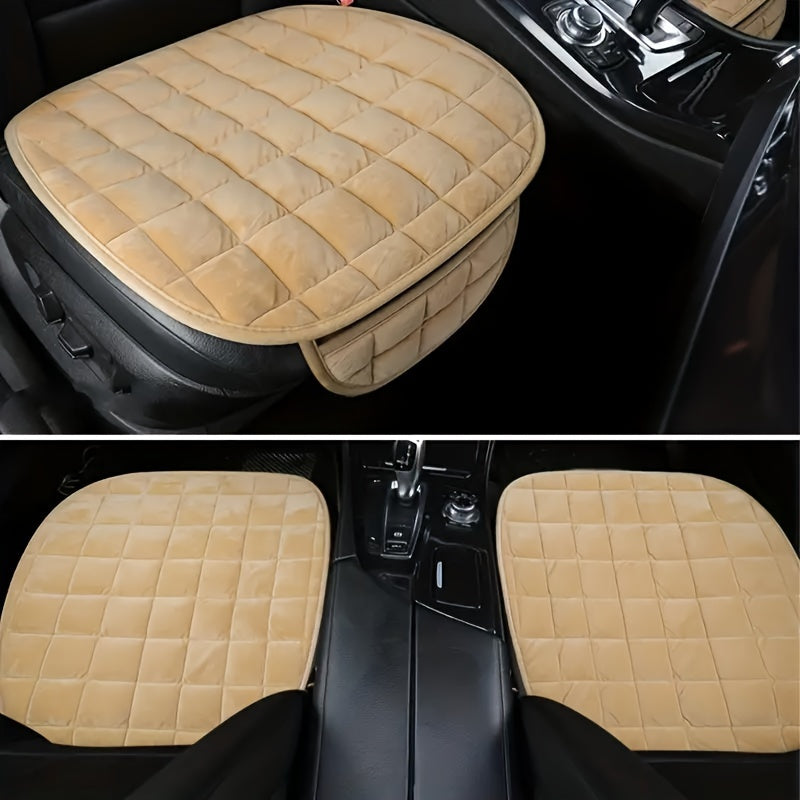 Car Seat Cushion with Sponge Filling, Soft & Breathable, Non-Slip, Lightweight, All-Season Protection. Hand washable, Beige Quilted Design, Snug fit for Most Vehicles. Vehicle Interior