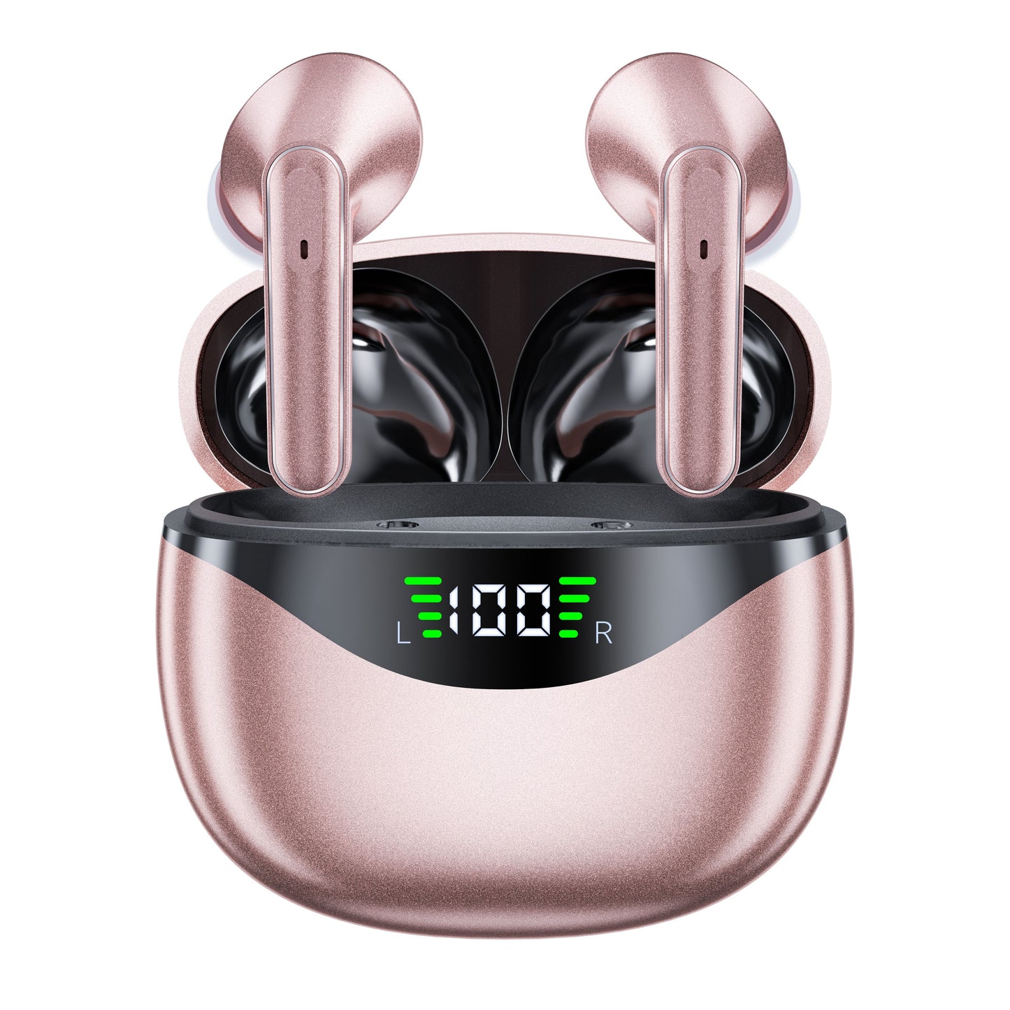 Wireless Earbuds with HD Mic, HiFi Stereo Sound, Deep Bass, Touch Volume Control, Noise Cancelling Voice Call, Type-C Charging, 300mAh Battery, LED Display, for Sports Running Earphones