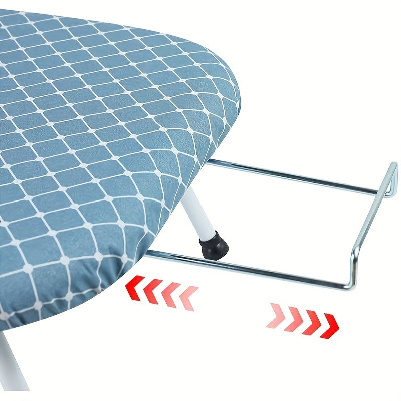 A sturdy ironing board with four foldable legs and a detachable fabric cover for reliable stability during ironing.