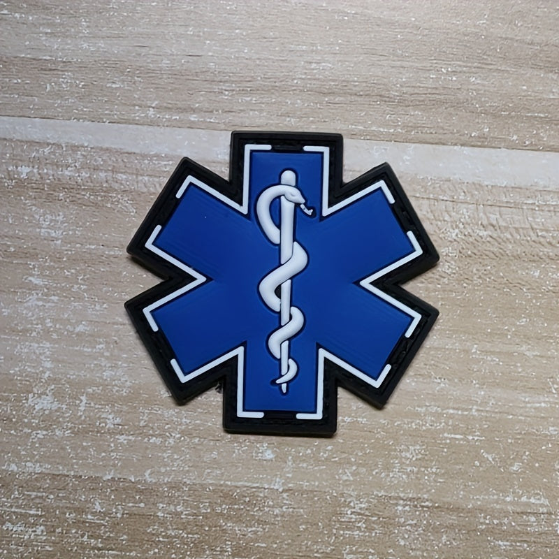 Paramedic PVC Rubber Badge featuring the Star of Life - A soft and durable first aid emblem perfect for attaching to backpacks and clothing.