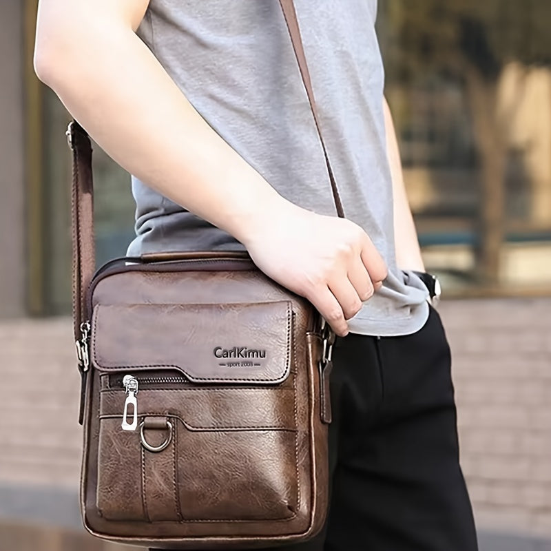 Men's crossbody bag with retro design, large capacity, and assorted zipper direction and strap styles. Ideal for business or travel use.