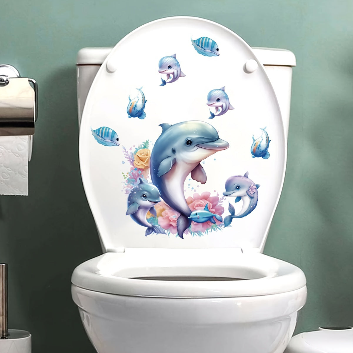 Ocean Series Toilet Sticker Set: Includes lid decal, tank sticker, and wall sticker for restroom renovation. Self-adhesive, removable decals for home decoration. Aesthetic and essential funny items.