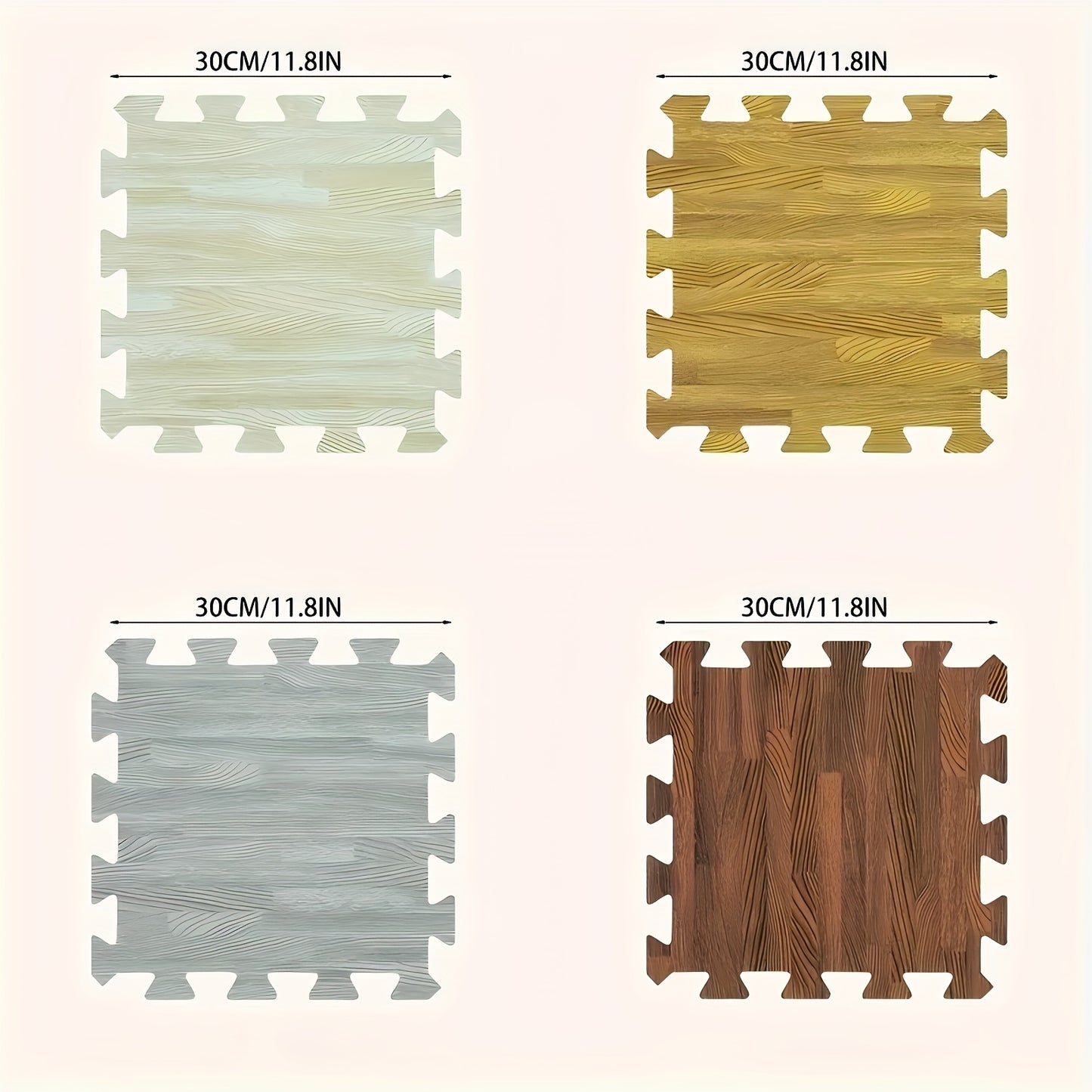 24 wood grain interlocking floor tiles, EVA & PE foam, 30x30 cm, DIY puzzle carpet for indoor use, hand washable.