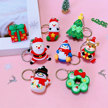 Set of 25 Festive PVC Cartoon Christmas Keychains, including Couple Keyrings with Ring Buckles and Holiday Charm Pendants for Decorating Christmas Trees Ornaments