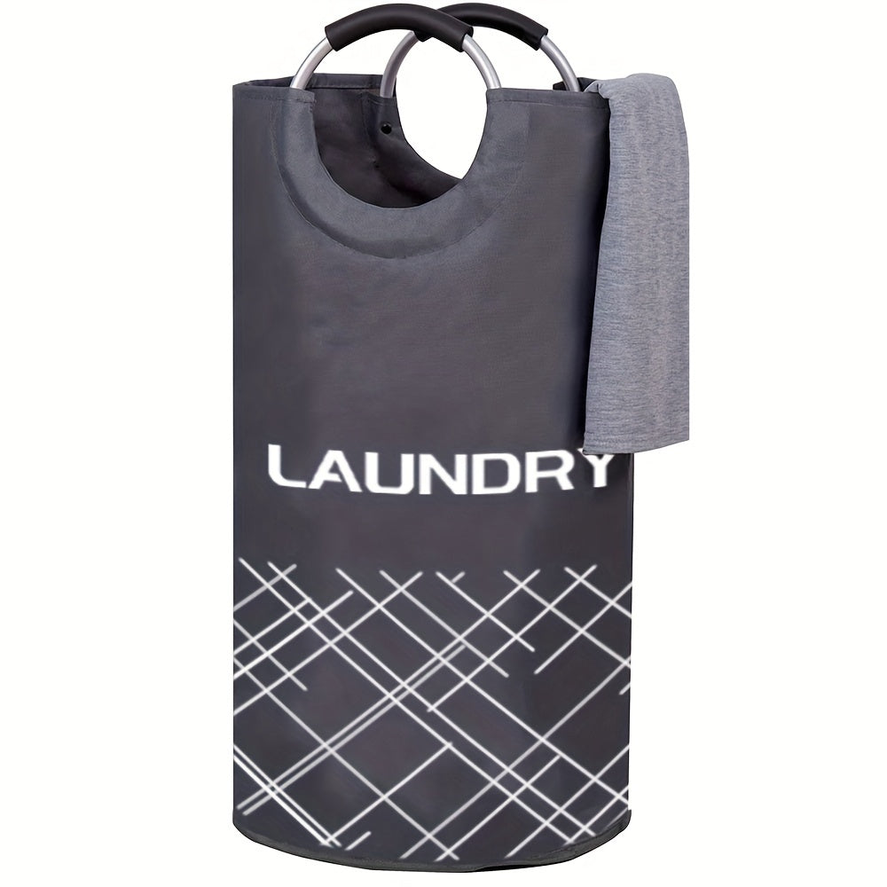 Large Capacity Laundry Basket with Waterproof Fabric and Foam-Protected Aluminum Handles, perfect for Dorm, Family, and Travel. Collapsible, Folding, and Tall Clothes Organizer in Casual Style Round Shape. Laundry Basket is 1 pc and has a capacity of