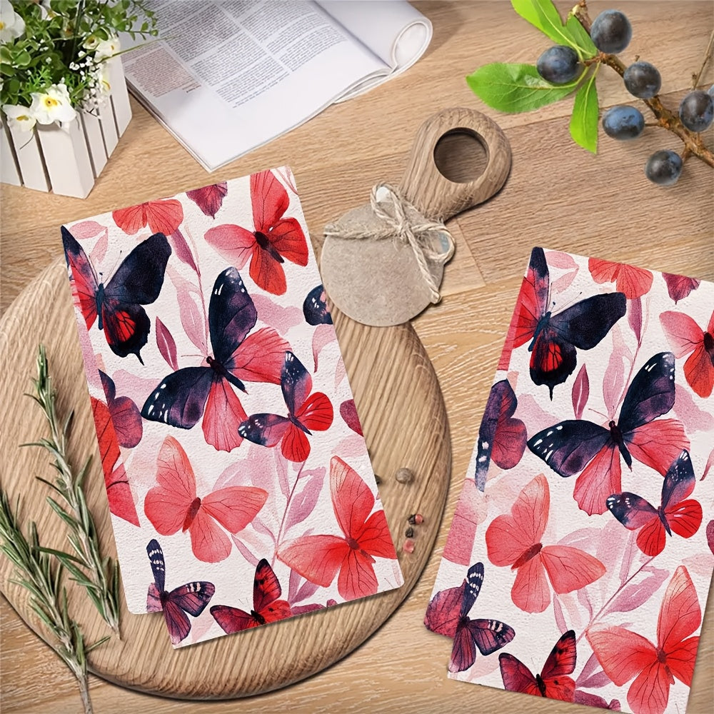 Get a pair of luxurious kitchen towels with a beautiful abstract design of roses and butterflies, perfect for Valentine's Day. These ultra-soft towels are highly absorbent, machine washable, and measure 40.64x60.96 cm, making them ideal for holiday