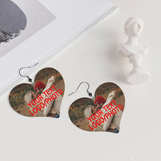 Personalized Heart-Shaped Leather Earrings - Custom Text/Photo, 925 Silver Plated, Elegant Design, Perfect for Any Occasion