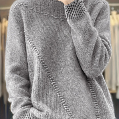 Elegant plus size mock neck sweater for women, perfect for spring/autumn. Machine washable with casual knit style.