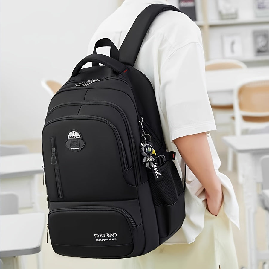 2024 Unisex Casual Backpack - Waterproof, Durable, Large Capacity, with Laptop Compartment, Keychain, Adjustable Straps, Zip Closure, and Black Color