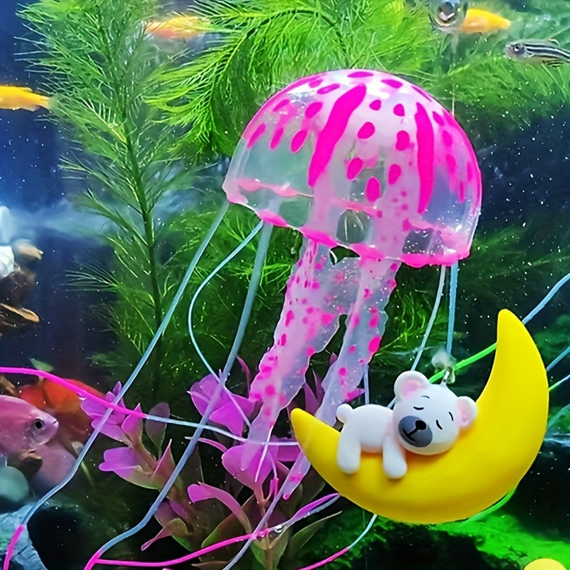 Artificial silicone jellyfish ornament for aquarium tank simulation.