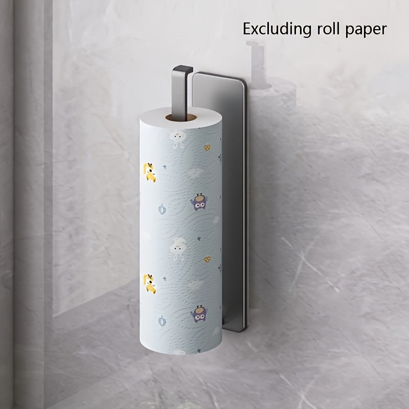 Kitchen paper roll storage rack crafted from stainless steel and designed for wall-mounting, featuring a non-perforated design.