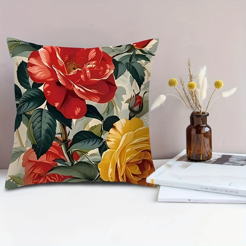 This double-sided, zippered polyester cushion case features a chic French-inspired floral design. The cover is vibrant, machine washable, and soft & cozy for home decor. Does not include insert.