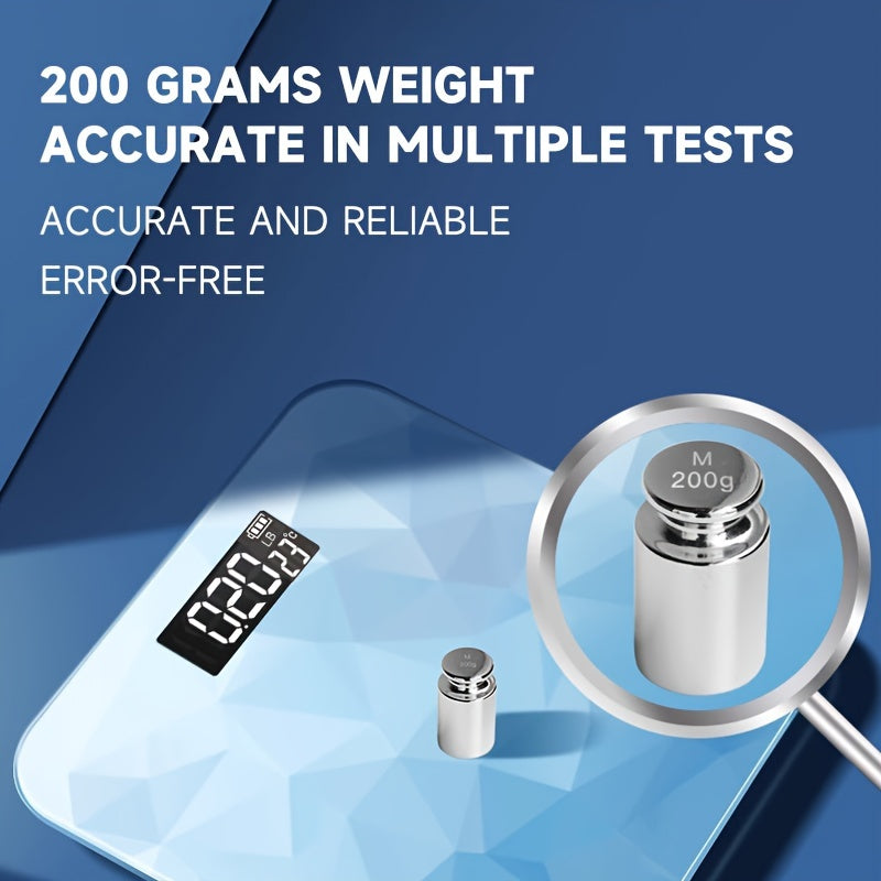 Digital smart bathroom scale with LCD display, high precision weighing up to 400lbs, gradient blue design, battery powered (AAA*2).