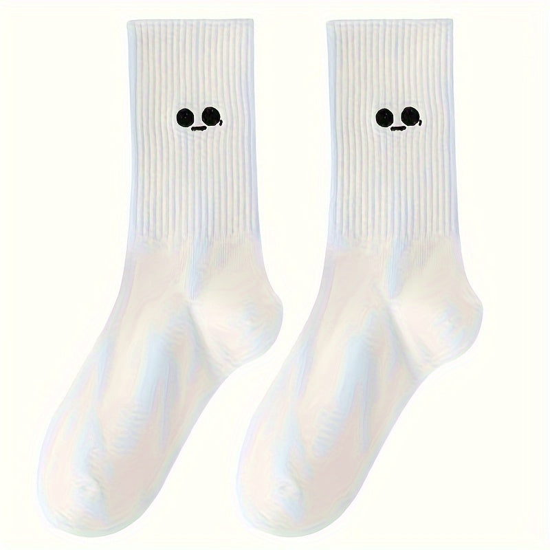 Five pairs of cute cartoon-themed socks, mid-calf length, perfect for women's hosiery.