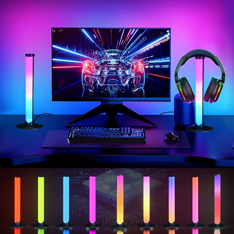 Wire-controlled LED table light with headphone holder, USB powered for game room atmosphere. Ideal for game room, living room, desk, and holiday party decoration.