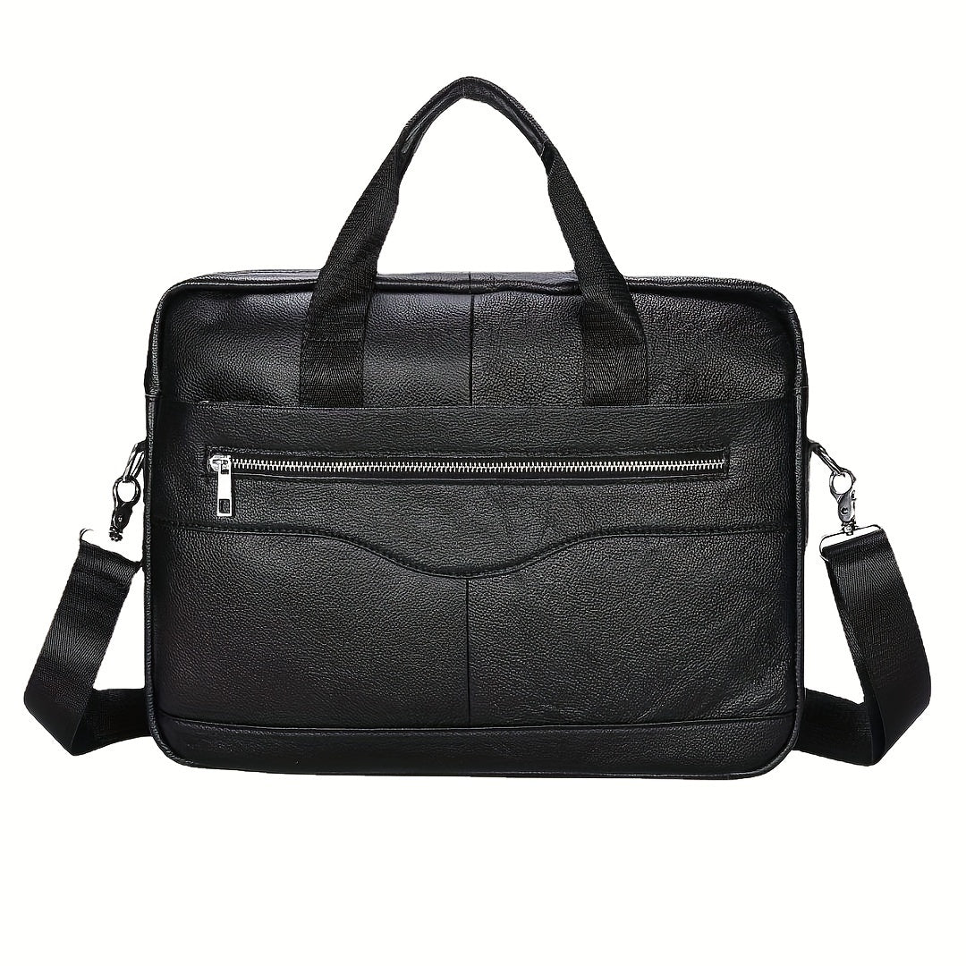 Large capacity laptop messenger bag made with genuine brown top grain cowhide leather for work and travel.