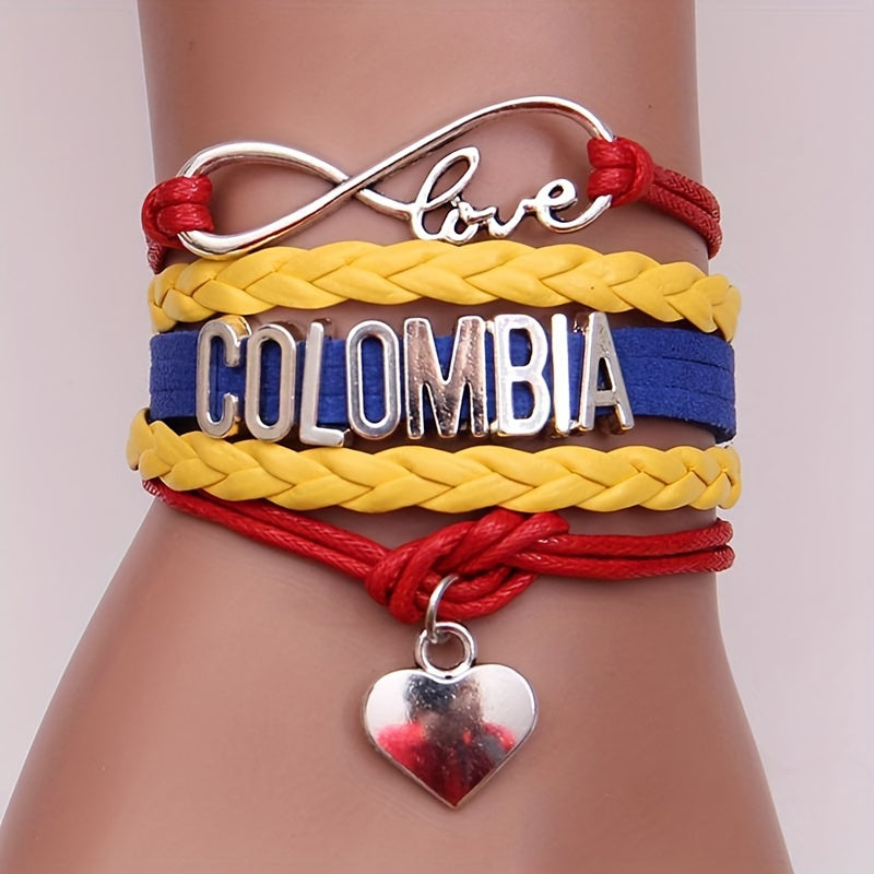 Elegant and passionate Colombia Love Weaving Bracelet made of Colombia alloy with a beautiful love logo design.