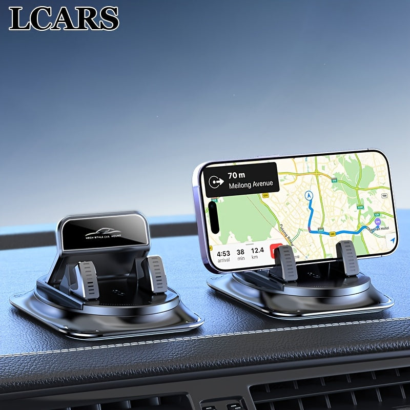 LCARS 360° Rotatable Car Phone Mount made of ABS material with silicone non-slip pad for use in cars, offices, and home.