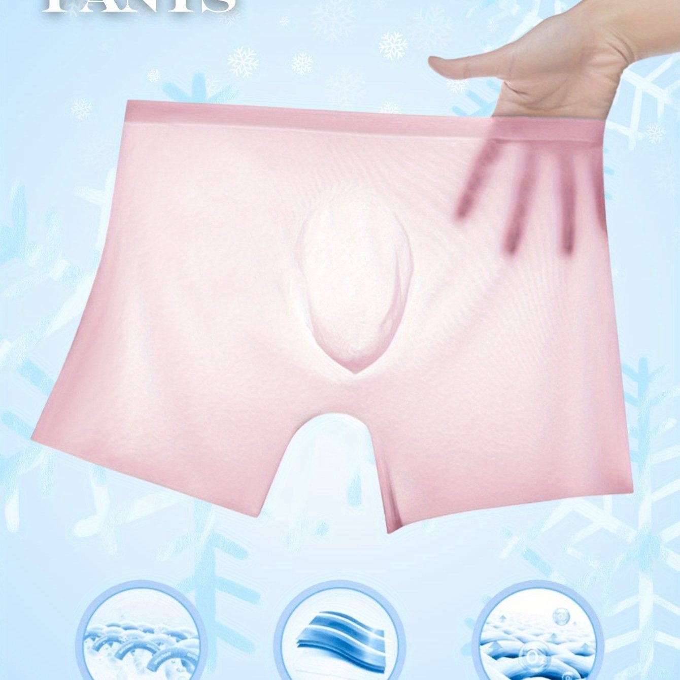 1 piece Men's Semi-Sheer Boxer Briefs in Pink, Navy, Black, White, and Blue, for cool and comfortable wear.