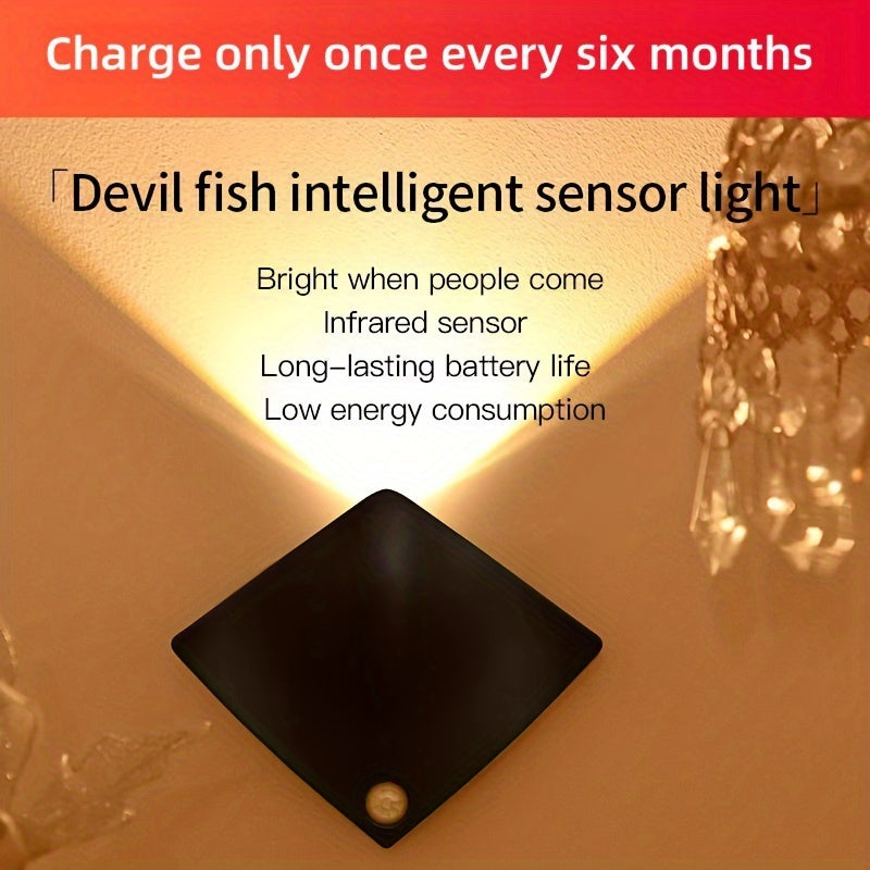 New LED Devil Fish Body Induction Light, runs on 3 AA batteries, ideal for various rooms and spaces, functions as wall or cabinet decoration, small night light with quick sensing illumination, perfect for bedside tables, toilets, kitchens, and display