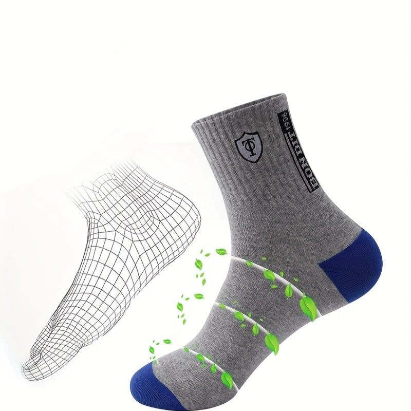 6 pairs of versatile mid-calf men's socks, ideal for sports and casual wear, designed for sweat absorption.