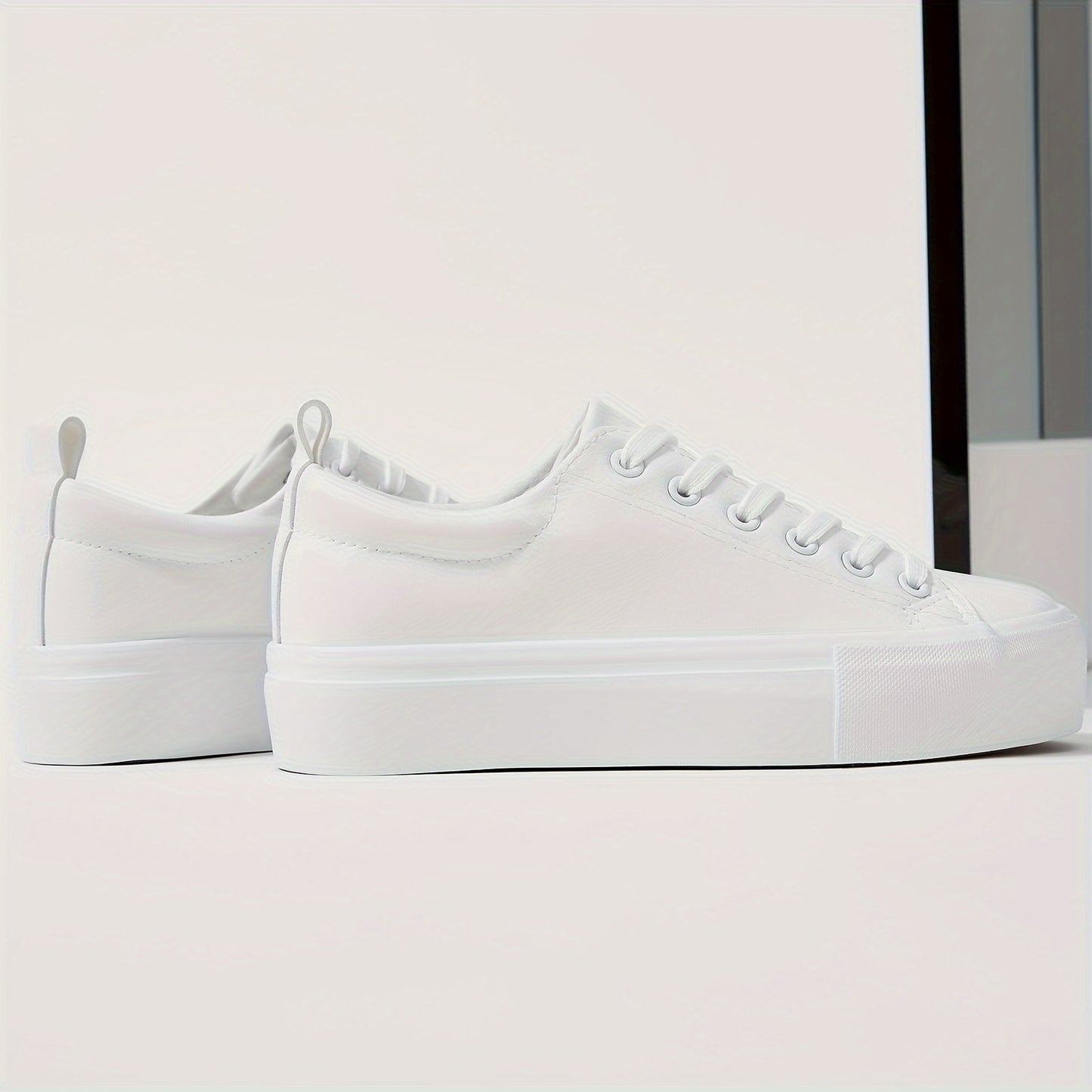 Exclusive North American Women's White Platform Sneakers - All-Season Lace-Up Trainers with Round Toe, Man-Made Upper, Fabric Inner, Non-Slip Rubber Sole, Comfort Fabric Insole