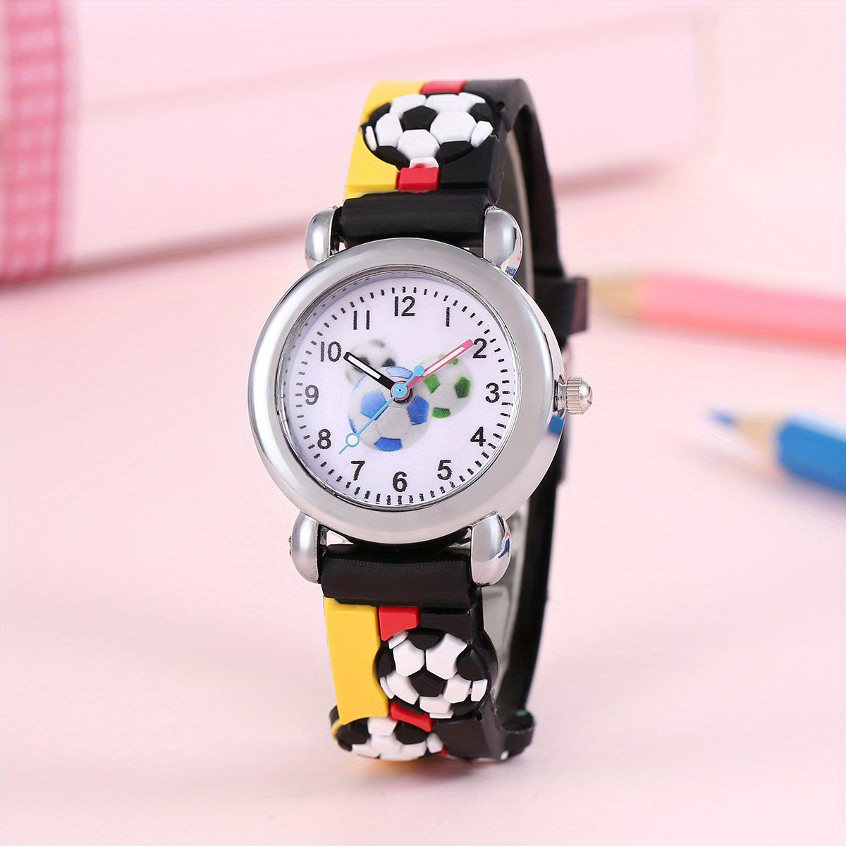 Colorful cartoon football children's watch, perfect gift choice.