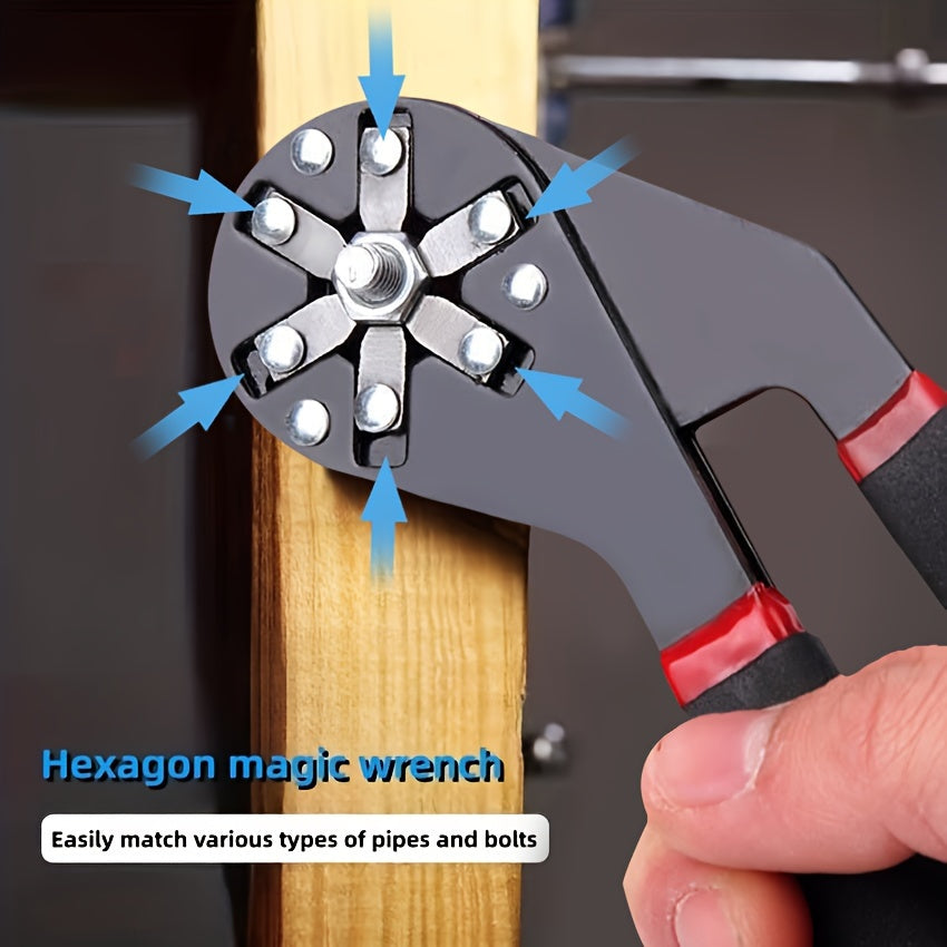 A durable 1pc Hexagon Magic Wrench made of high carbon steel, abrasion resistant with an open end design for various repairs. Suitable for electricians, mechanics, motorcycles, bicycles.