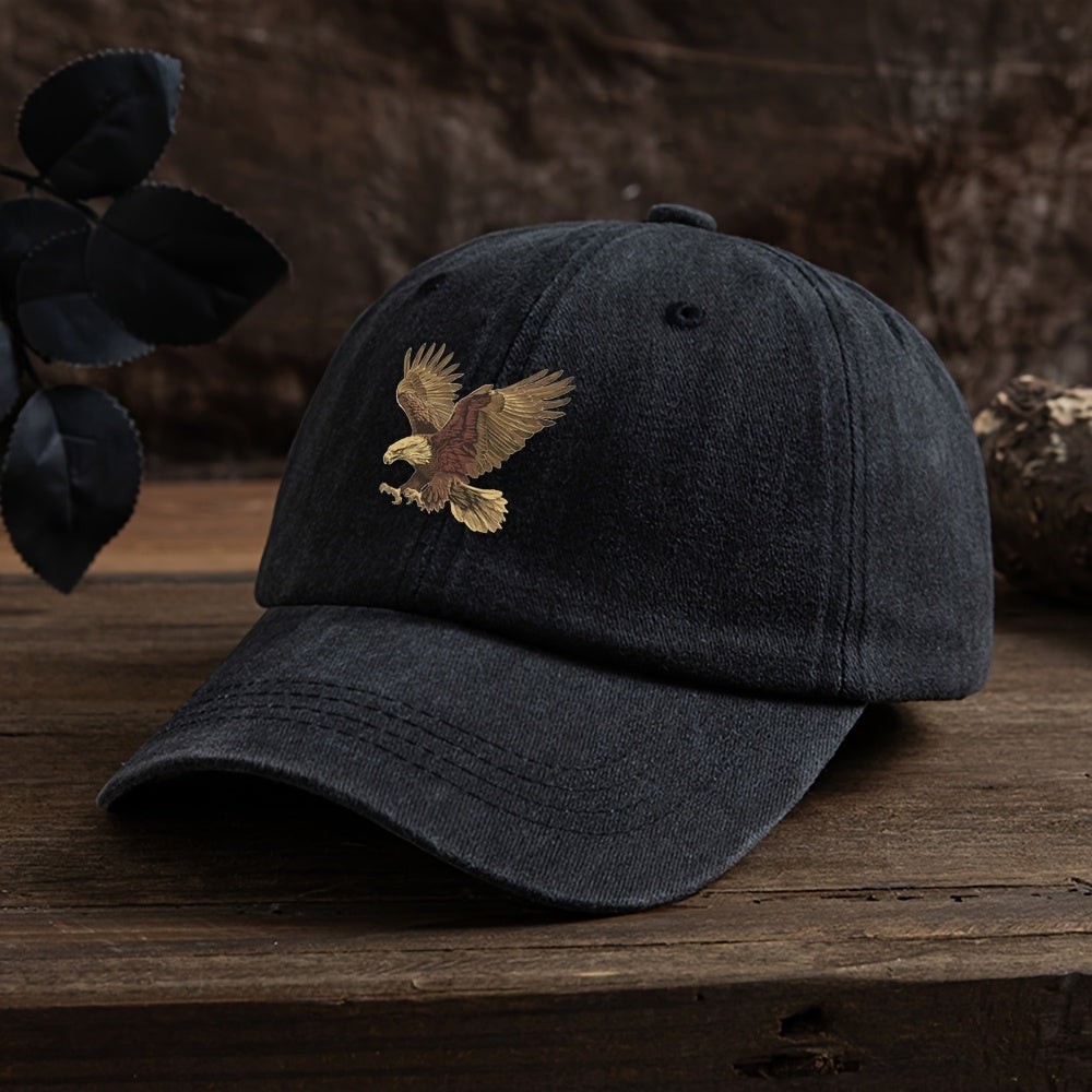 Vintage washed baseball cap for teens with eagle embroidery, made of 100% polyester. Lightweight and casual sun protection for daily wear.