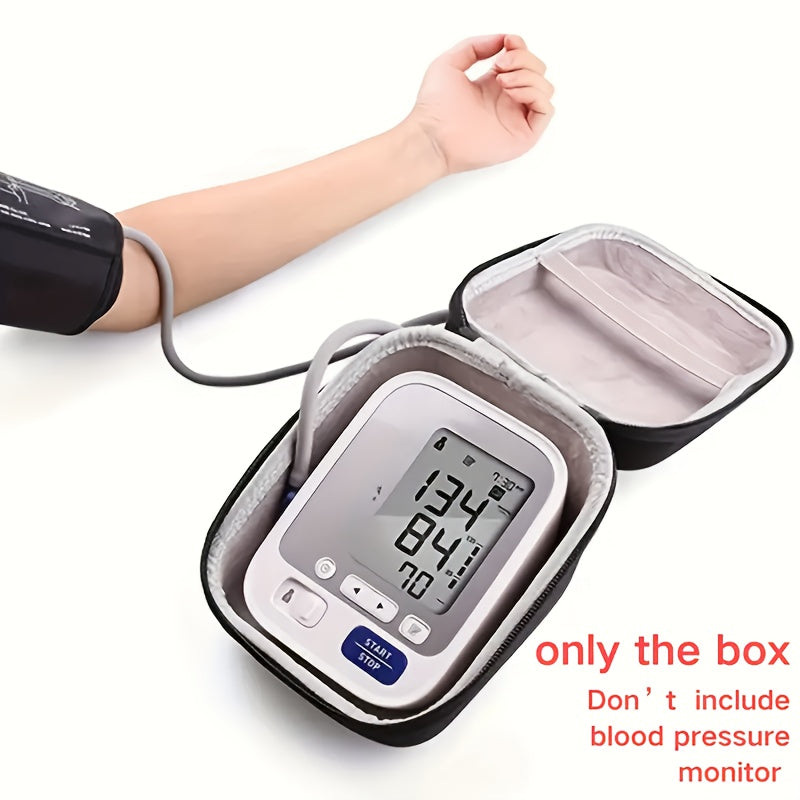 Durable black case with handle for blood pressure monitor.