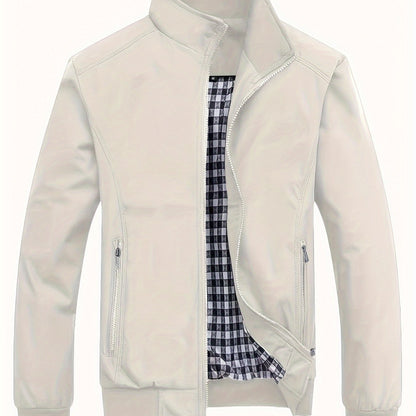 Men's casual zip-up jacket with zipper pockets for spring and fall.