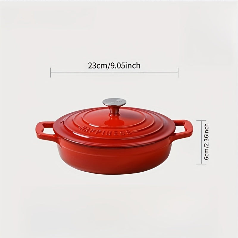 Versatile and Healthy Cooking Pot: One-Piece Cast Iron Enameled Dutch Oven with Non-Stick Enamel Coating. Compatible with Electric, Ceramic, Halogen, and Gas Stovetops - No Power Required for Use.