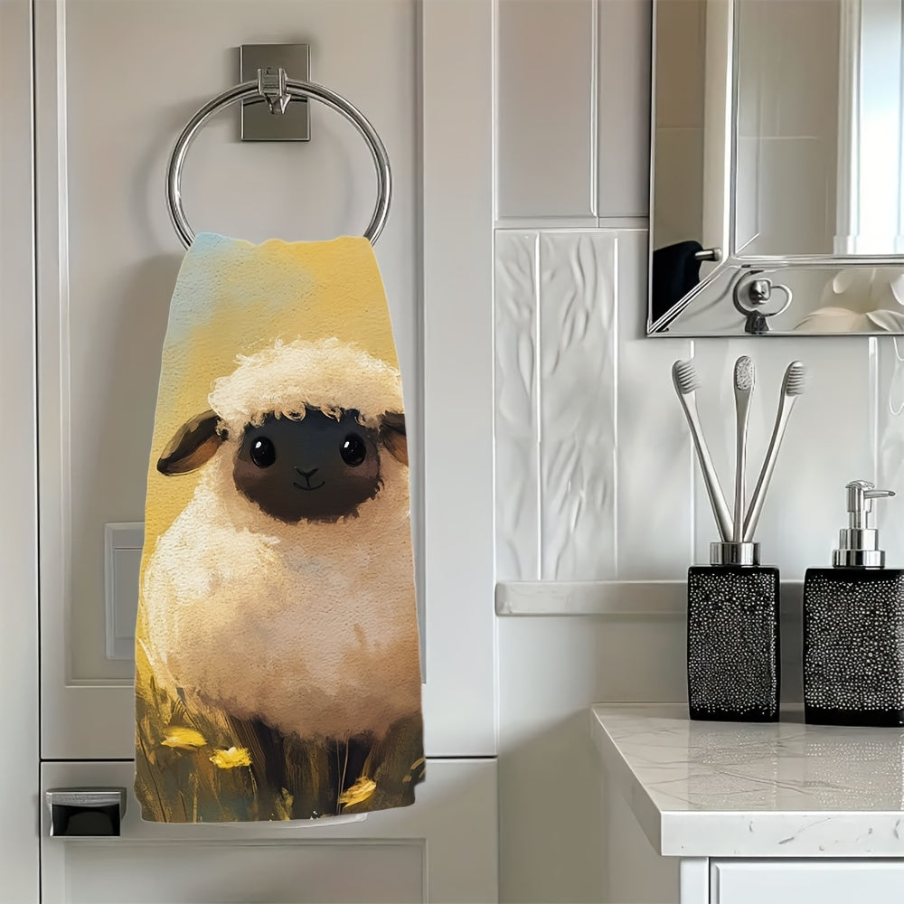 Set of 2 Charming Sheep Kitchen Towels - Made with Ultra Soft, Super Absorbent Polyester Material, Easy to Clean in the Washing Machine, Each Towel Measures 40.64x60.96 cm - Ideal for Adding a Festive Touch to Your Kitchen Decor and Suitable for Daily