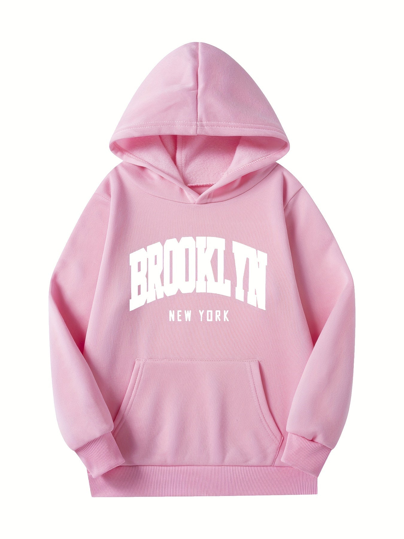 2-piece Brooklyn New York Girls' Fashion Letter Print Hoodie & Sweatpants Set - Cozy Polyester, Long Sleeve, Fall/Winter Casual Sportswear with Pockets, Oversized Hoodie, Ideal for Outdoor