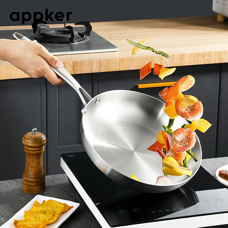 Appker Stainless Steel Frying Pan - 1 piece, Non-Stick, Dishwasher Safe, Compatible with Gas Stove & Induction Cooker, Perfect for Cooking Steak & Vegetables, Essential Kitchen Tool