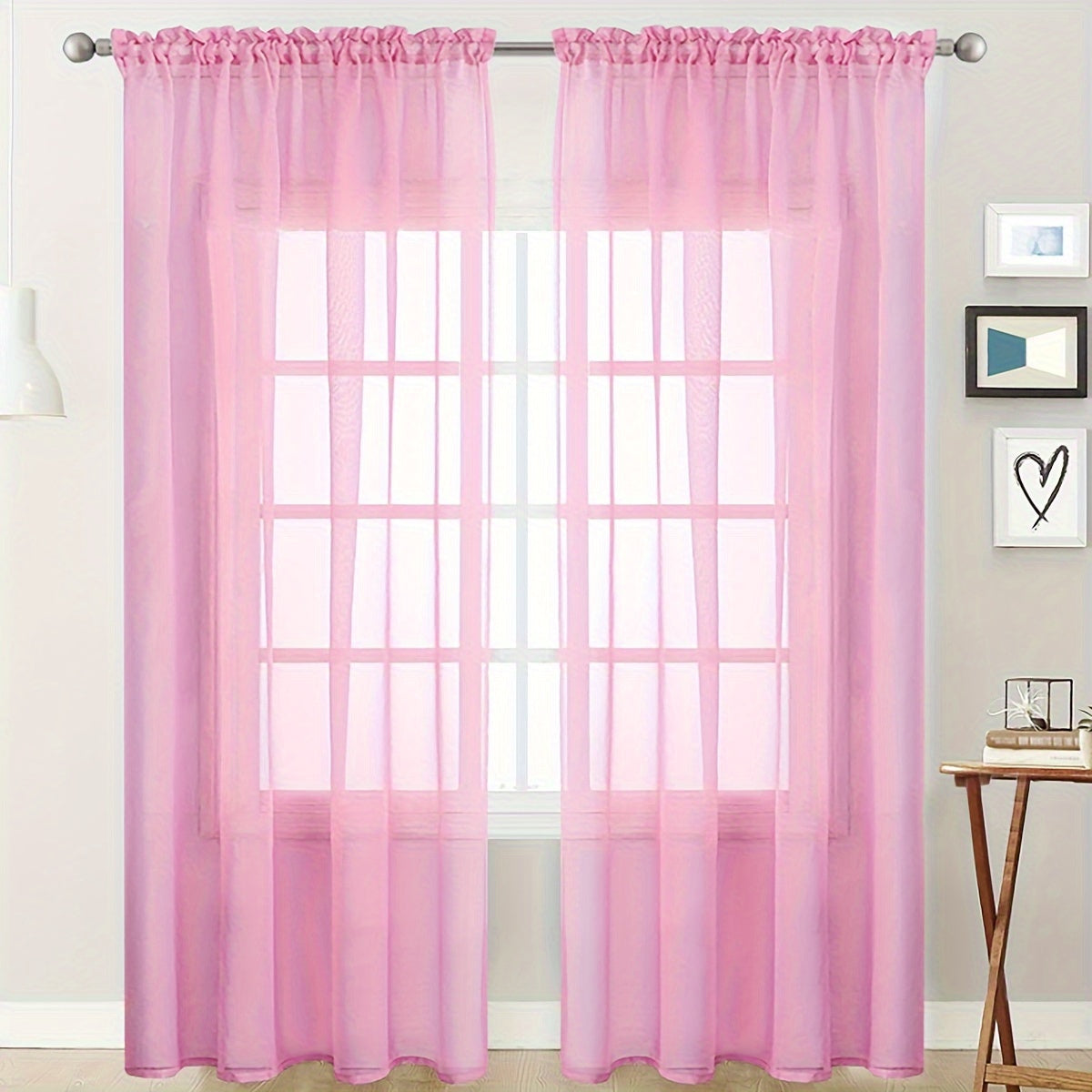 One pack of contemporary semi-sheer polyester curtains with rod pocket window panels. These machine washable cordless Trilon fabric curtains are perfect for adding a romantic touch to your living room or bedroom decor. The knit weave design adds a