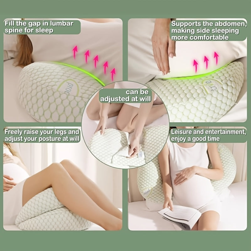 SereneRest Maternity Pillow offers full body support for side sleepers during pregnancy with adjustable H-U shape and extra soft polyester fiber.