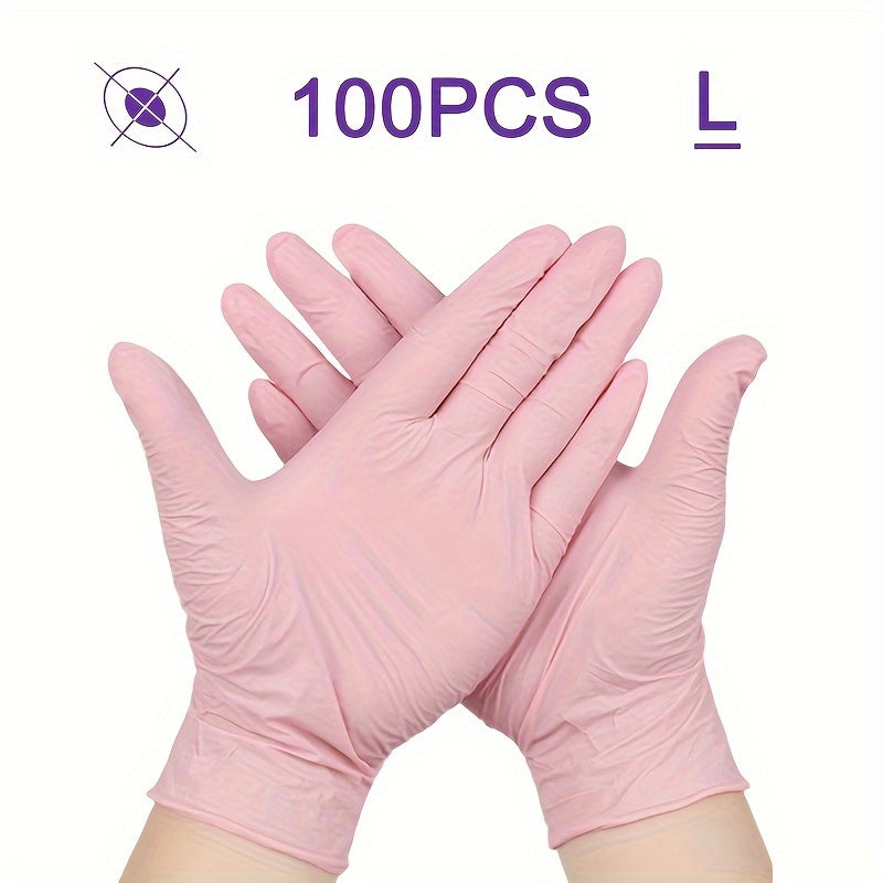 Pink High Quality Nitrile Disposable Gloves - Pack of 100 | Waterproof, Durable, Ideal for Kitchen, Cleaning, Tattoo, Beauty Salon, Hair Dyeing, Hotel, Pet Care, and Home Use