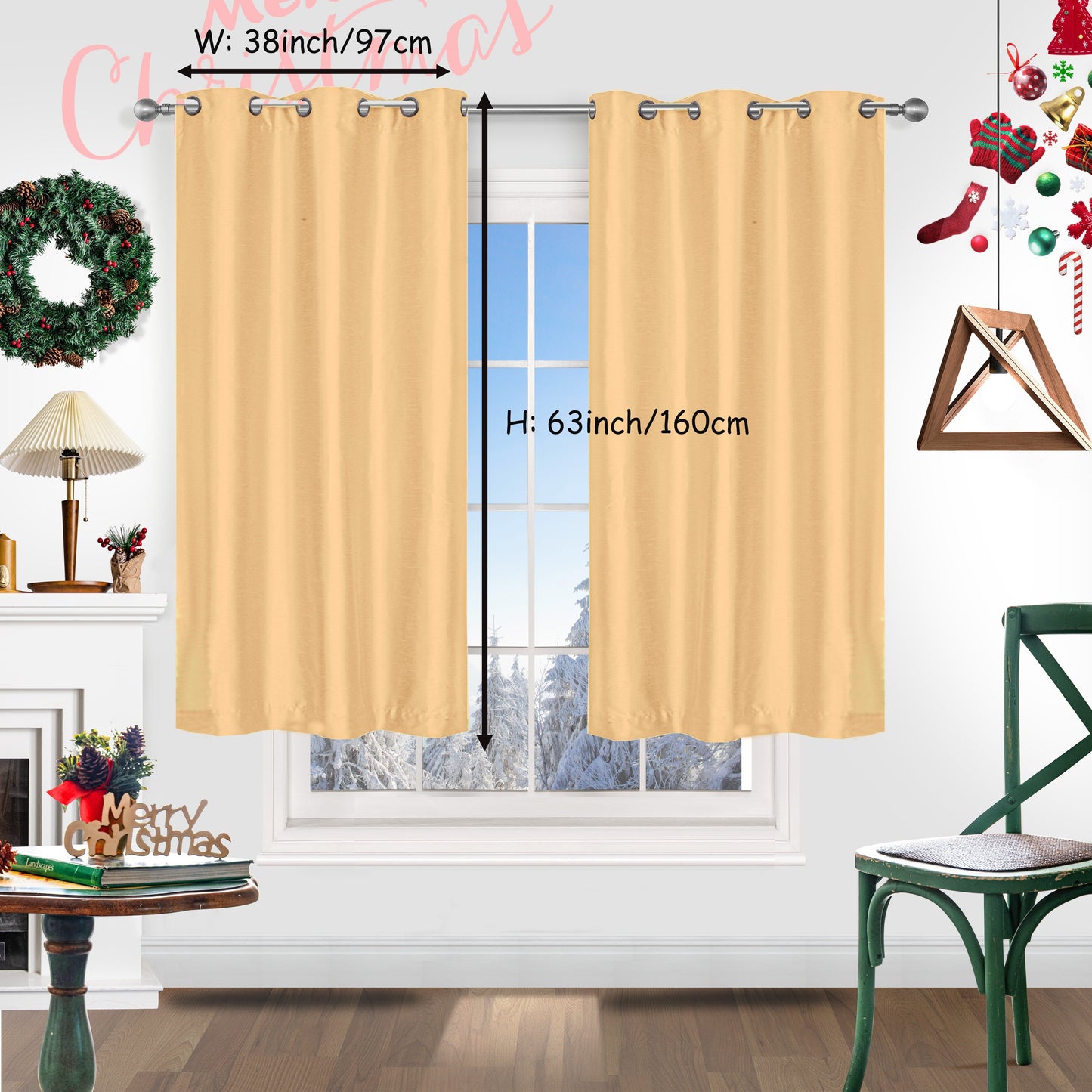 Add a festive touch to your space with 2 pieces of red Christmas curtains. These curtains are made of faux silk with a grommet top design, providing both style and functionality. Perfect for living rooms, bedrooms, offices, kitchens, and studies, these