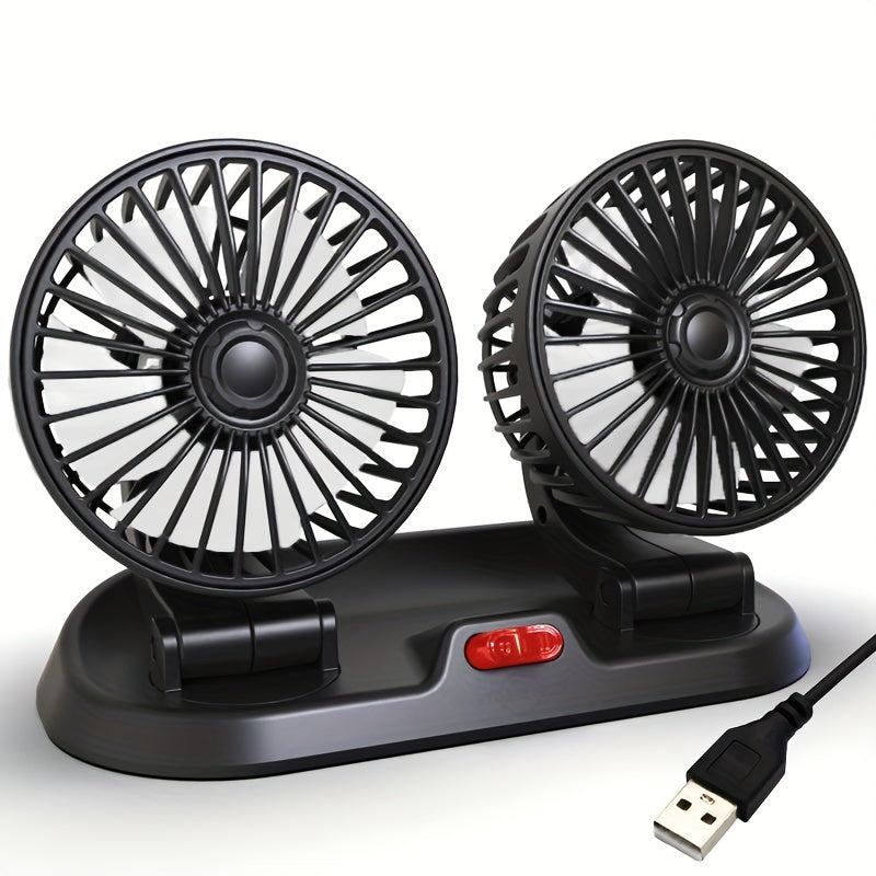 Versatile Dual-Head USB Car Fan - Features 3 Speeds and 360° Rotation for Dashboard Cooling - Perfect for SUVs, RVs, Trucks, Sedans, Cruises, and Office Settings