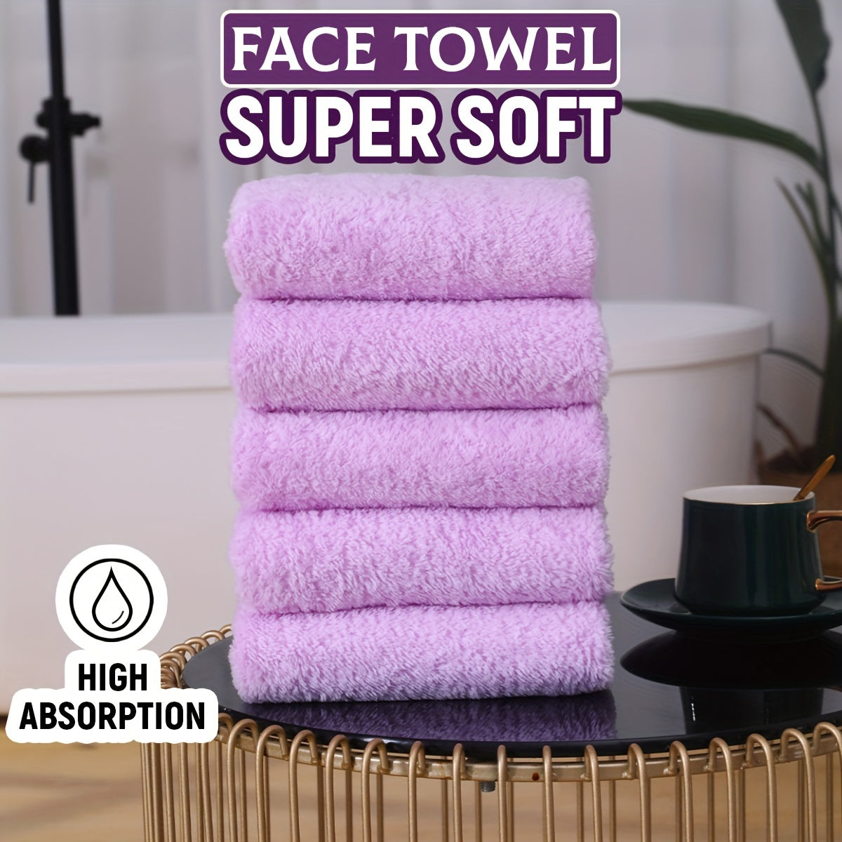 Set of 5 soft polyester hand towels, quick-drying and absorbent for bathroom or spa use, unscented.