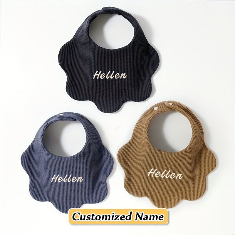 3 Packs of Pure Cotton Baby Bibs with Customized Name, Soft and Breathable, Highly Absorbent, Adjustable Snaps, Ideal Birth or Holiday Gift